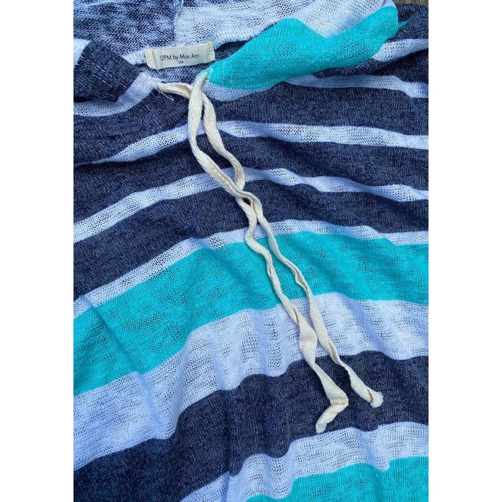 Beachy Lightweight Turquoise Navy White Striped Pullover Hoodie | Size M - Picture 3 of 7